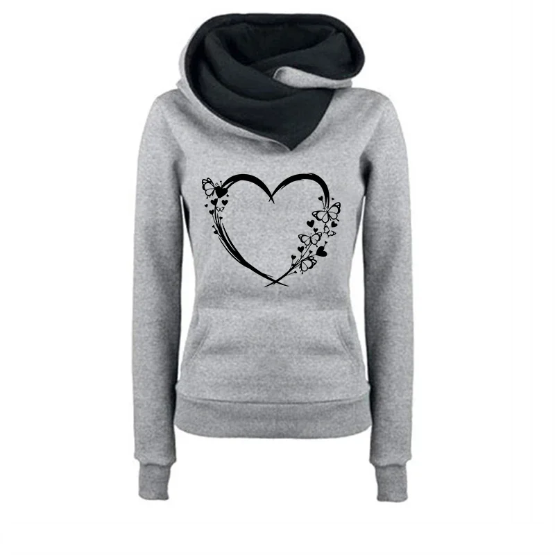 Herfst Winter Vrouw Hoodie Vlinder Hart Print Sweatshirt Met Capuchon Dames Stedelijke Casual Mode Warme Slim Fit Pullover Hoody