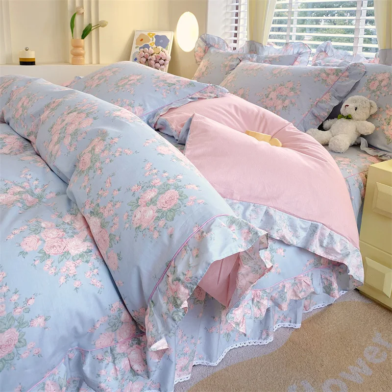 Bonenjoy 1pc Duvet Cover 100% Cotton Comforter Cover Floral Style Bedding Quilt Cover Girls Room Blanket Covers (No Pillowcase)