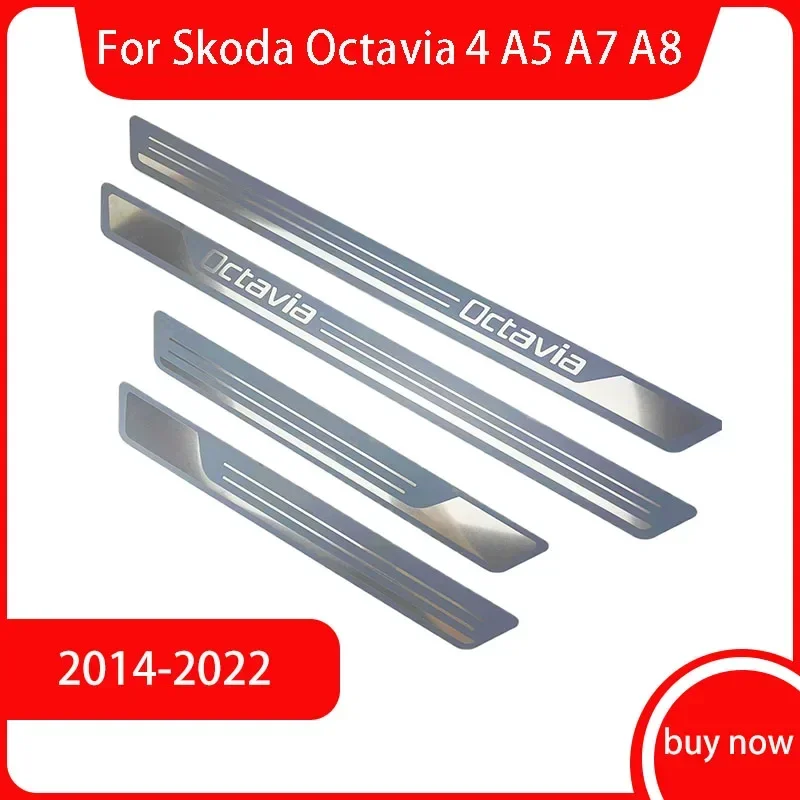 For Skoda Octavia 4 A5 A7 A8 2014-2019 2020 2021 2022 Stainless Chrome Car Door Sill Kick Scuff Plate Protector Trim Cover Guard