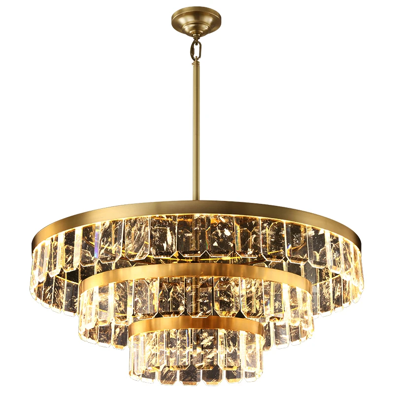 

American-style golden crystal ceiling chandelier, stainless steel luster, suitable for home decoration in restaurants, dimmable