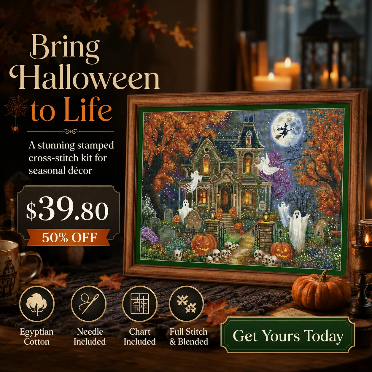 Halloween Stamped Cross Stitch Kit 14CT 18CT 16CT DIY Printed Canvas Cotton Thread Embroidery Needlework