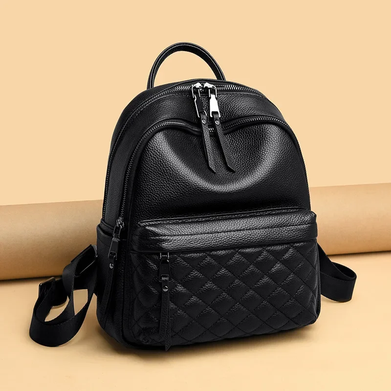 

2024 New Fashion Genuine Leather Women Backpacks Luxury Brand Female Real Cowhide Leather Ladies Girl Student Casual Backpack