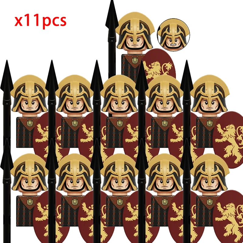 11pcs Medieval Lannisters House Casterly Rock Figures Warrior Armored Soldiers Weapons Helmet Blocks Bricks Toys for children