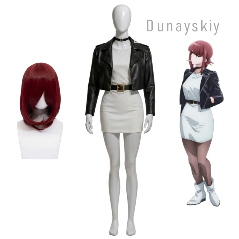 Yamada Tayama Cosplay Costume Wig Behind The Supermarket Smoking With You Black Leather Jacket White Mini Dress Mini Dress Black