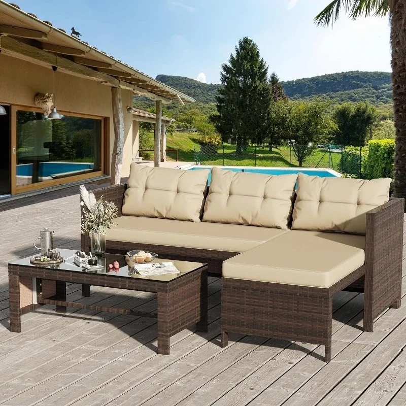 Outdoor Furniture Sets, Wicker sectional Sets 3-Piece