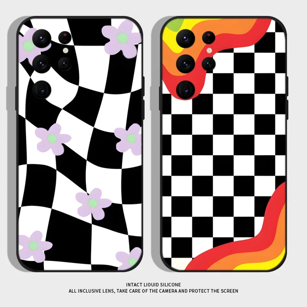 New Stylish Checkerboard Phone Case For Samsung S24,S22 Ultra,S20,S30 plus,S22 plus,S23,S30 ultra 5G Silicone Cover