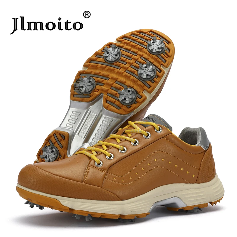 Men‘s Leather Golf Shoes Non-slip Spikes Golf Sneakers Waterproof Golf Training Sneakers Lace Up Golf Athletic Shoes Big Size 49