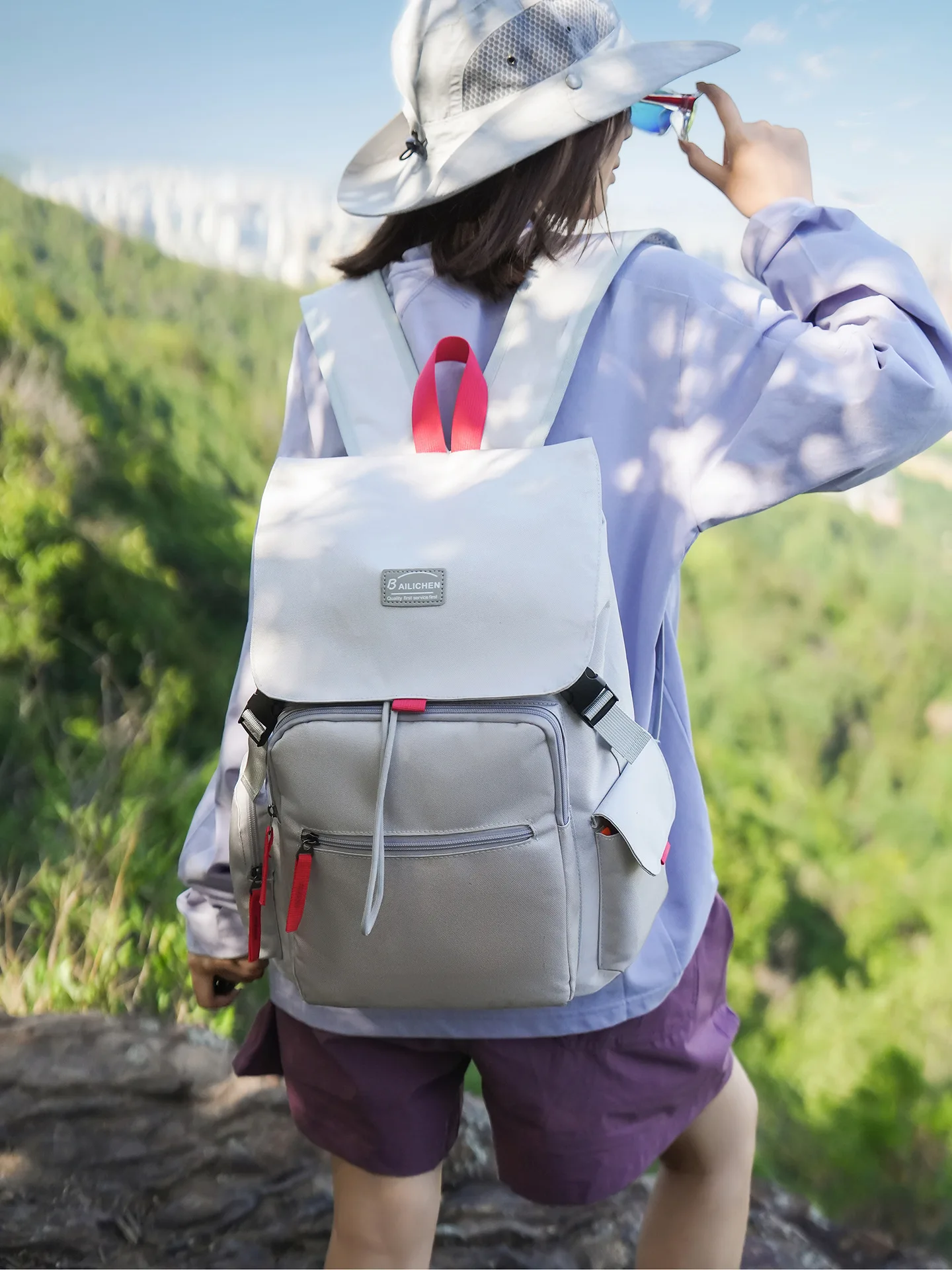 Women Lightweight Flip Drawstring Backpack Casual Large Capacity Travel School Outdoor Sports Daypack Shoulder Bag