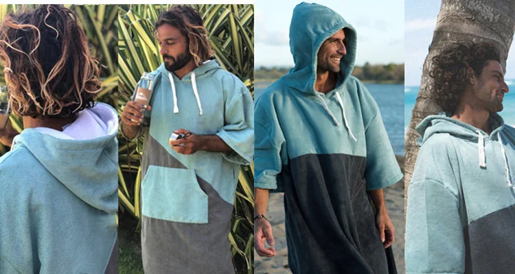 Kapuzen-Surf-Poncho-Handtuch, Schnelltrocknender Umziehmantel zum Schwimmen, Surfen, Tauchen, Tragbares Badetuch für Reisen, Fitness, Strand – Detail 1