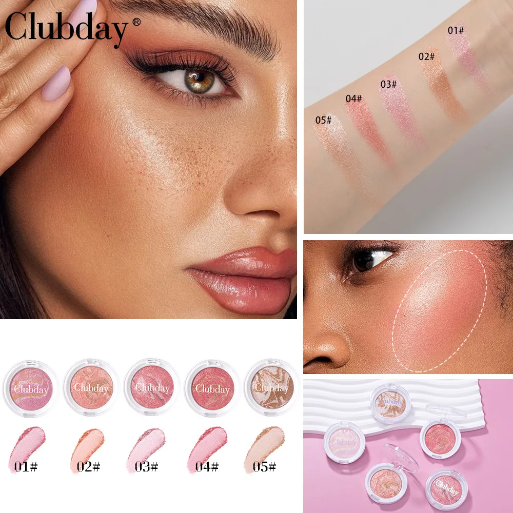 Clubday Tri-color Pork Belly High-gloss Blush Pearl Brightening Waterproof Durable Marble One Disc Rouge Makeup