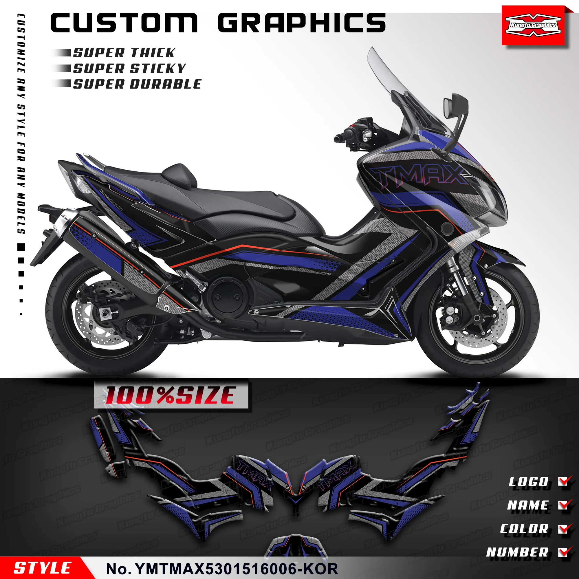 

KUNGFU GRAPHICS Sticker Sheet Motorcycle Decals Kit for Yamaha TMAX 530 2015 2016, YMTMAX5301516006-KOR