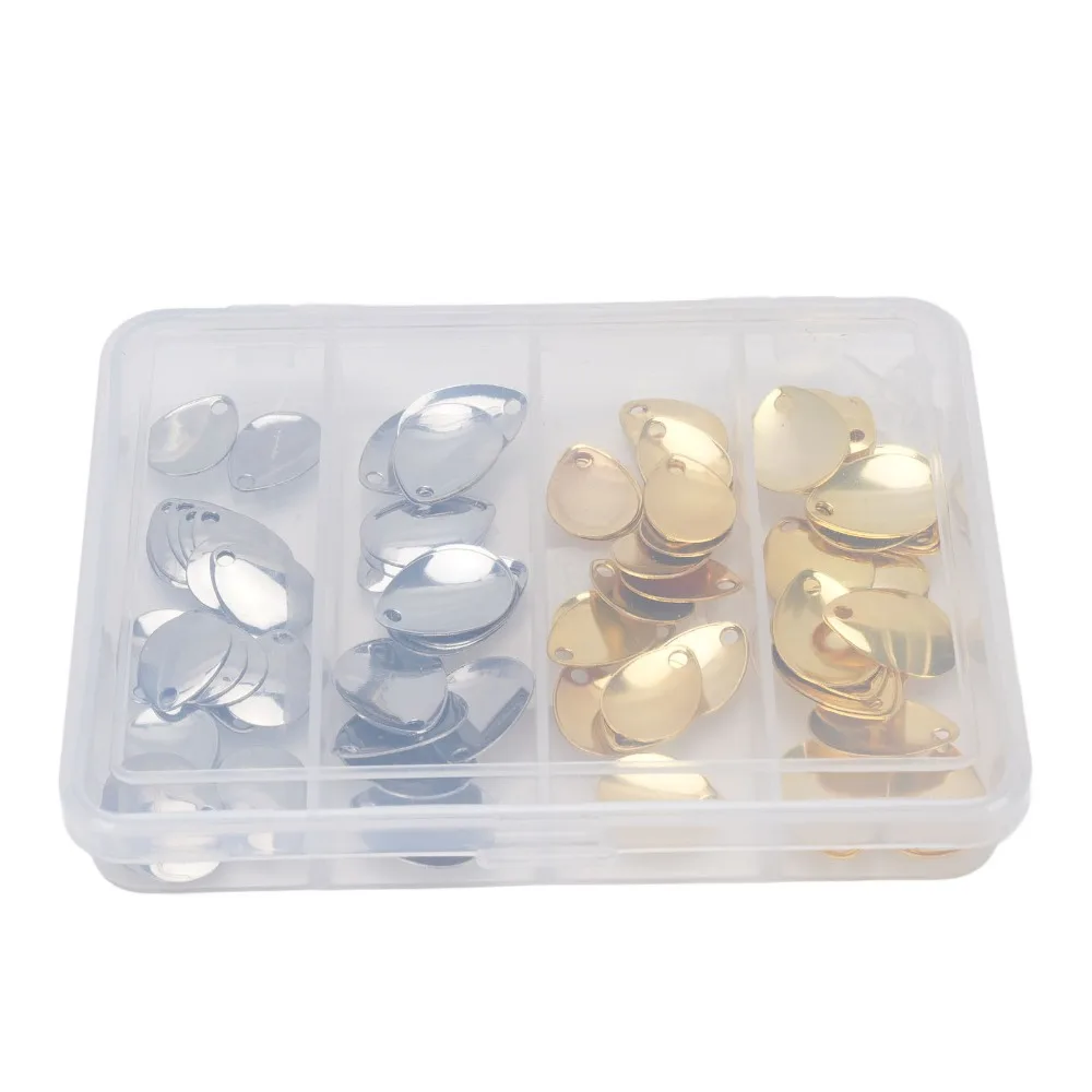 80PCS Iron Fishing Rotating Blades Gold and Silver with Box Fishing Spoon Rigs 2 Sizes Fishing Spinner Blades