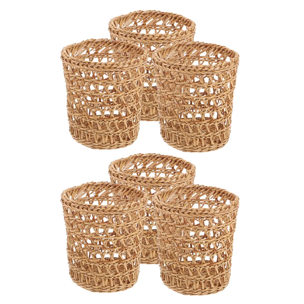 6Pcs Straw Woven Cup Sleeves Handmade Hollow Insulated Heat Resistant Glass Cup Cover Protective Sleeve for Coffee Tea Office