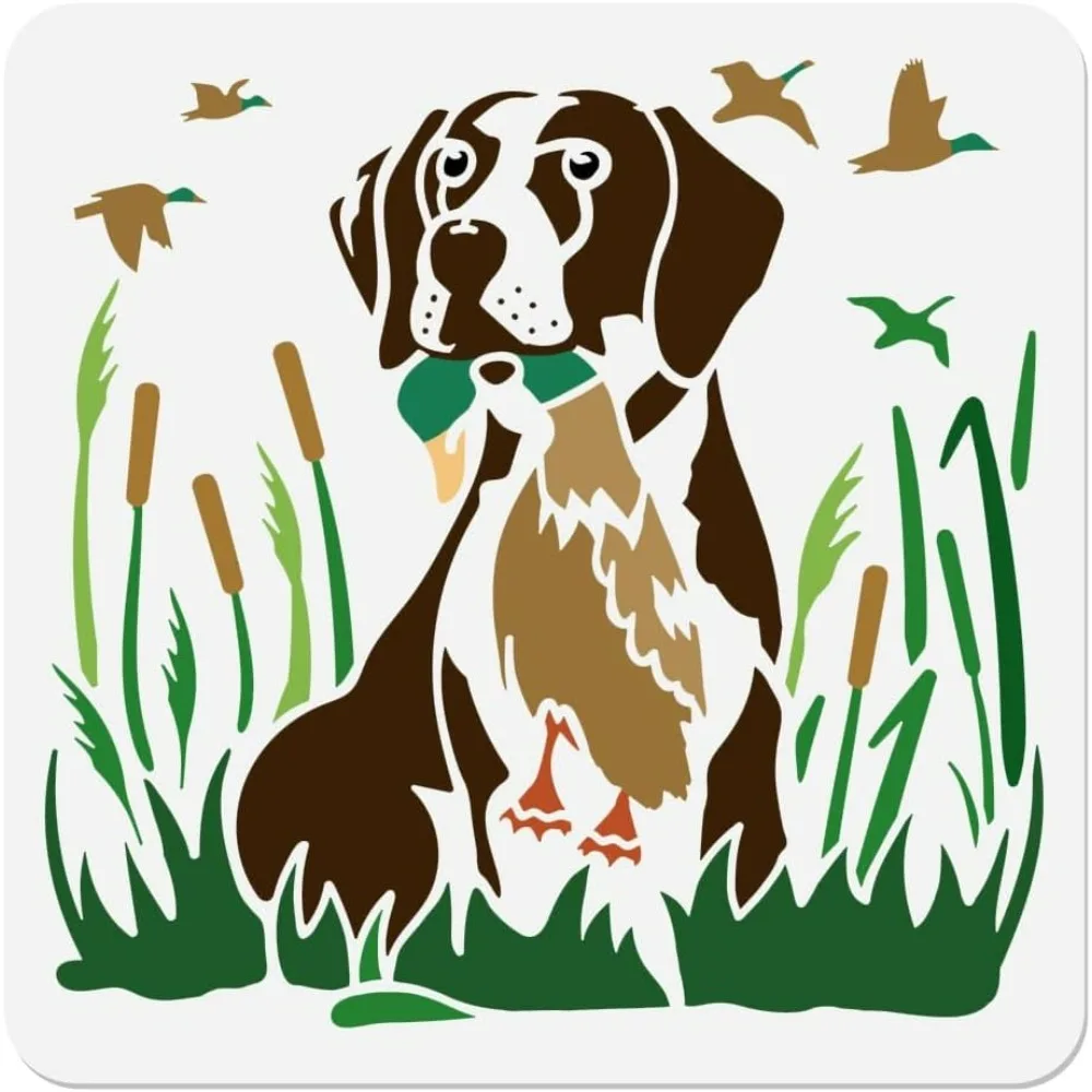 Plantilla de pato para caza de perros, plantilla de dibujo de plantilla de perro reutilizable de 11,8 "x 11,8", plantilla de pintura artesanal DIY de animales