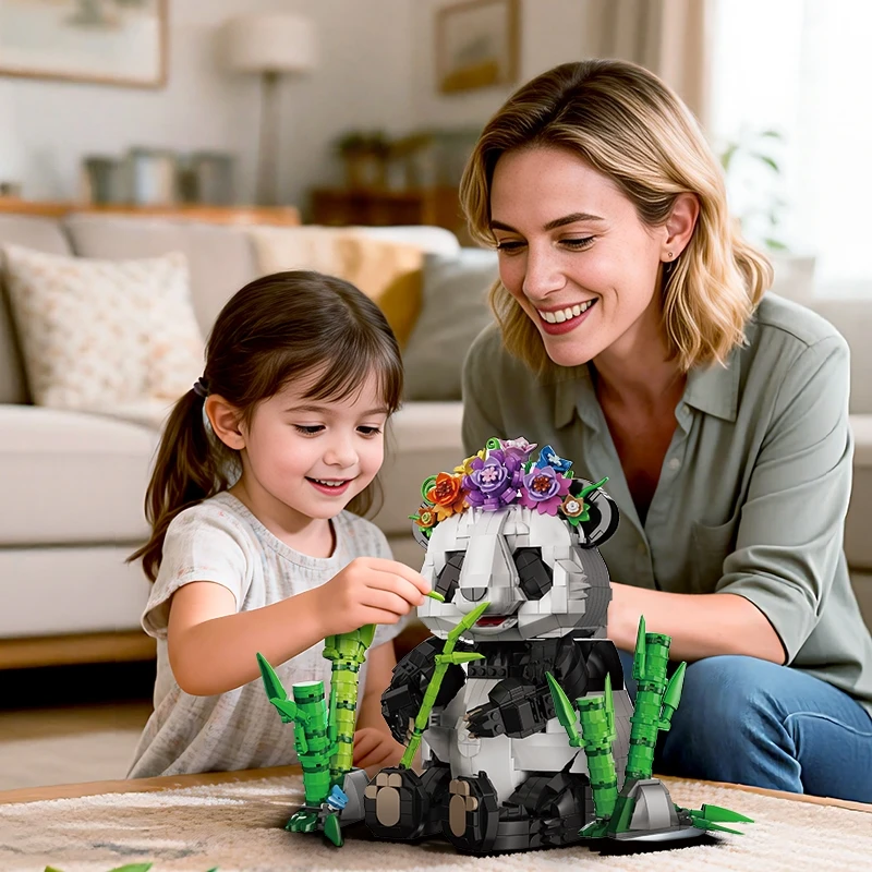 1501Pcs Giant Panda Eating Bamboo Building Blocks Creative Model Asian Animals Collection Luxury Gift Set For Kid Adult