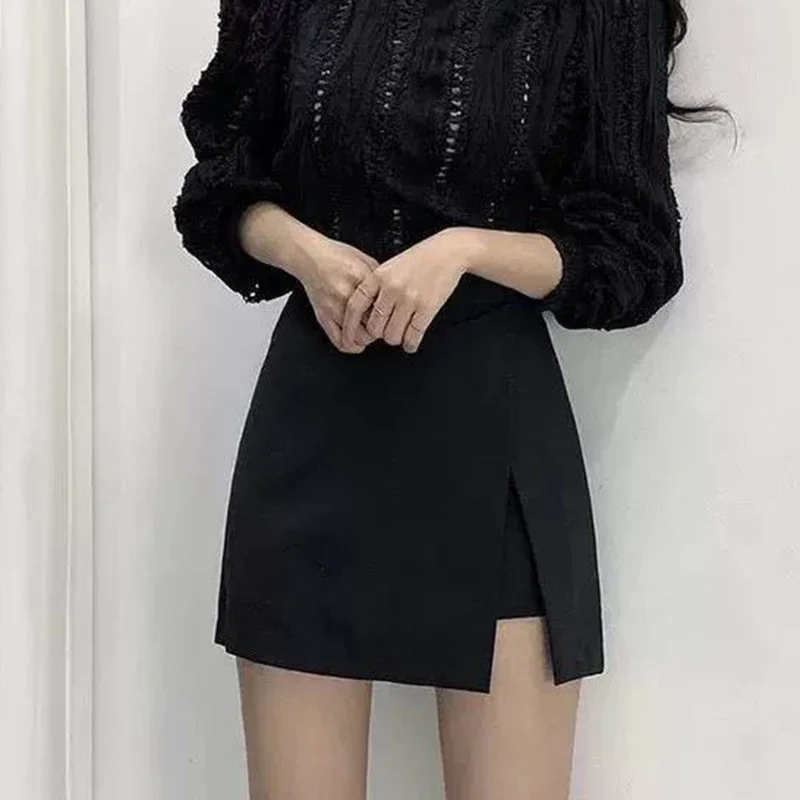 2026Black Mini Skirts Women Irregular Side Slits High Waist A Line Shorts Skirts Summer Chic Hip Wrap Skirt Female