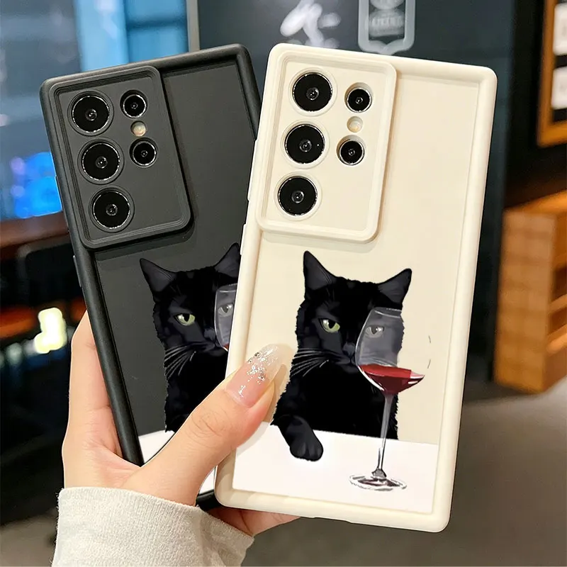 Funny Cat with Wine Glass Silicone Phone Case For Samsung Galaxy S26 Ultra S26 Edge S25 FE S24 S23 S22 ULTRA S21 PLUS S20FE
