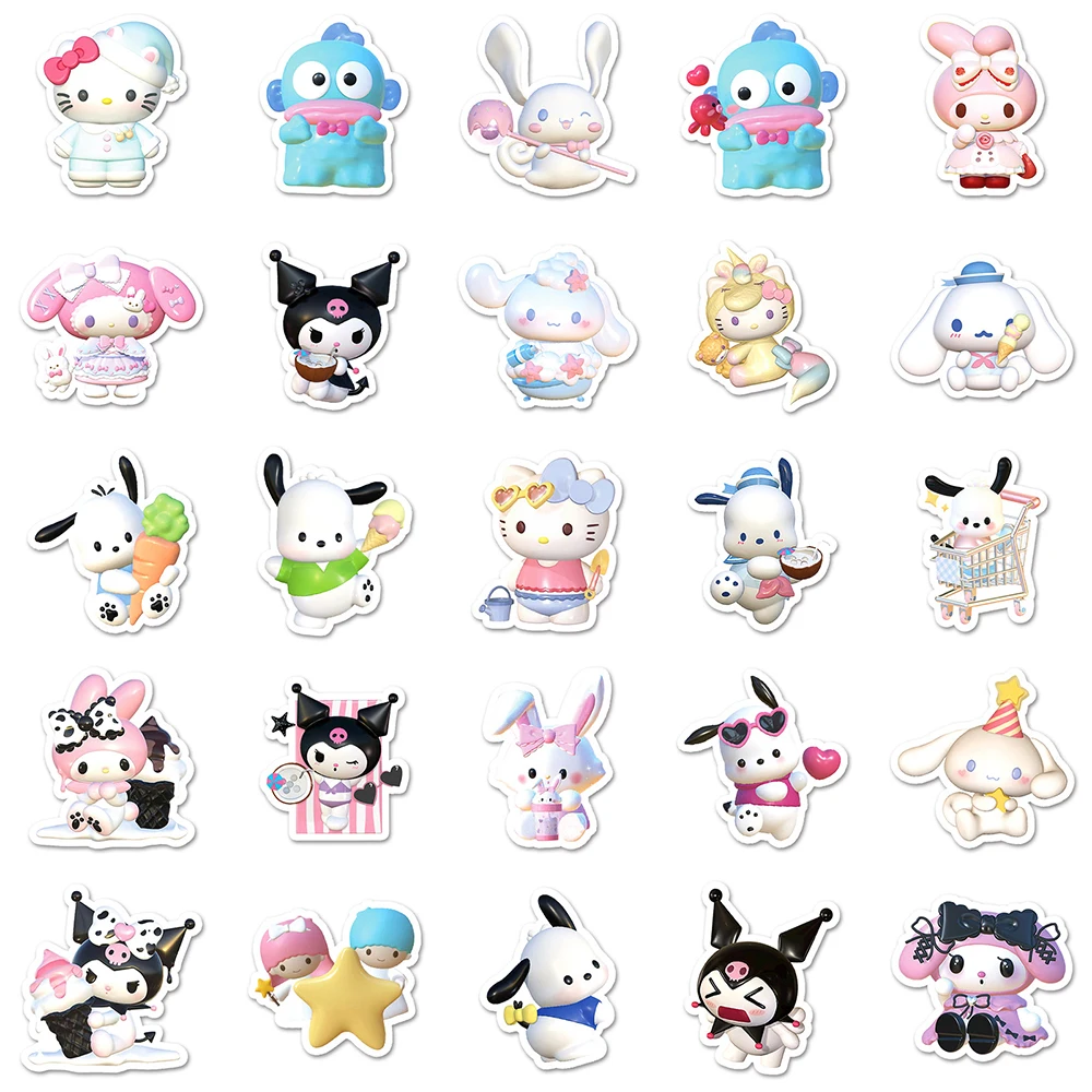 10/30/50pcs 3D Stereoscopic Sanrio Stickers Cartoon Cute Hello Kitty Kuromi Decals Fridge Laptop Phone Diary Stationery Sticker