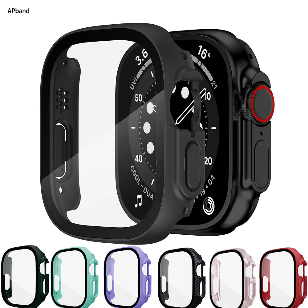 Case+glass For Apple Watch ultra 8 7 49mm 45mm 49 mm 41mm 44mm 40mm waterproof Screen Protector Bumper iWatch serie 5 SE 6 Cover