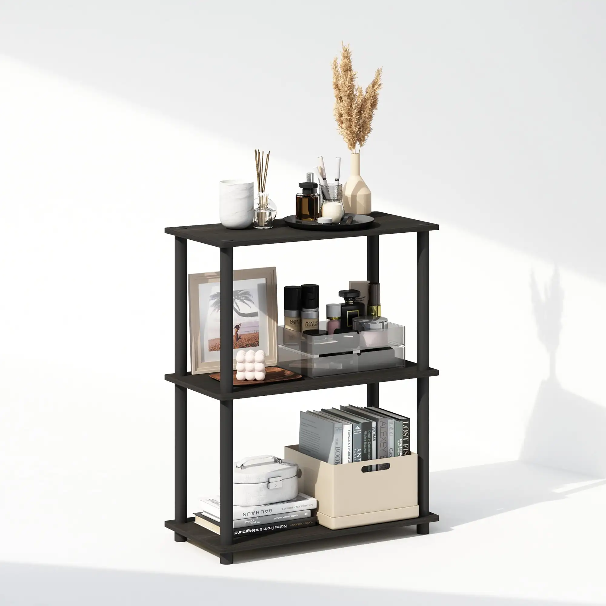 Furinno rak Display ringkas 3-Tier, Unit rak, wadah buku, Espresso/hitam