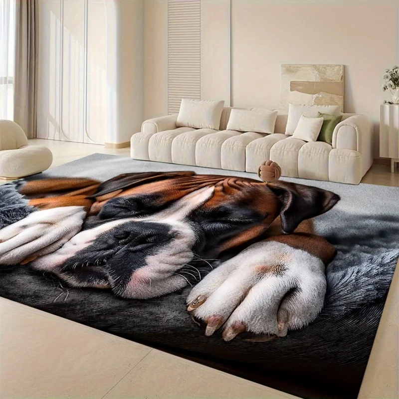 Newest 2D Realistic Sleeping Dog Large Area Rug, Cute Puppy Print Floor Carpet for Living Room Kids Bedroom Home