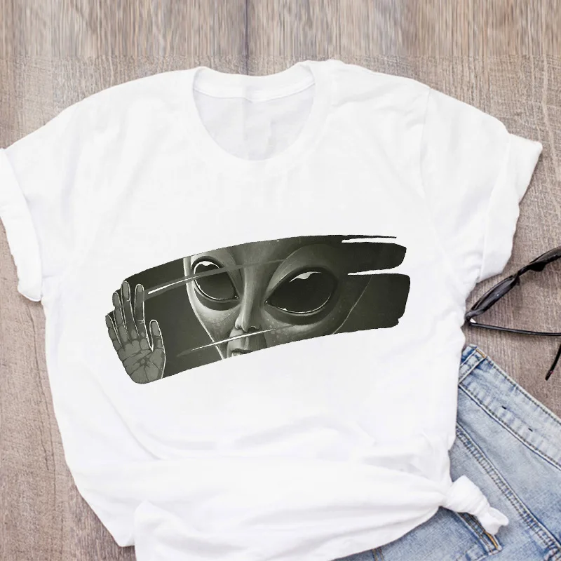T-shirt Streetwear divertente da donna magliette bianche carine abbigliamento femminile magliette grafiche aliene stampa cartone animato Y2k vestiti T-shirt da donna