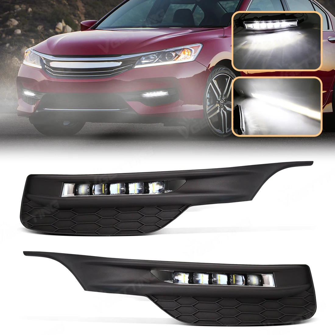 

LED Fog Lamp For Honda Accord Sedan 2016 2017 2018 2019 2020 Daytime Running Lights DRL Headlight Wires Switch Cover Waterproof