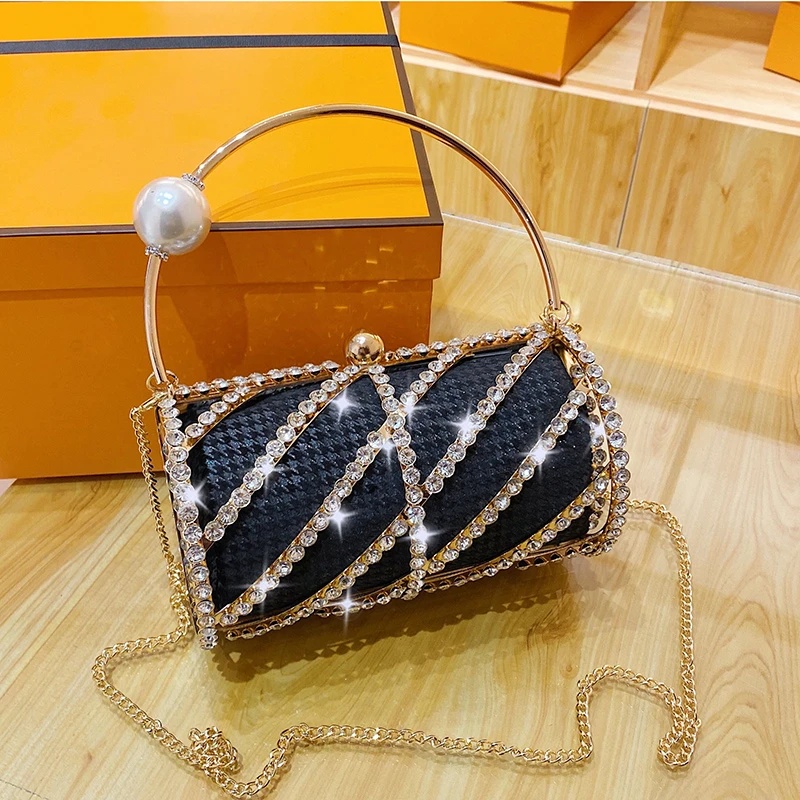 High Quality Dinner Bag for Women Diamond Shoulder Bags Golden Handle Hand Bag Designer Purses and Handbags Chain Crossbody Bag