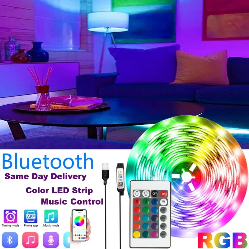 

USB-лента с изменением цвета RGB, Bluetooth-управление, полка с дистанционным управлением, 5050 неоновых огней, синхронизация музыки, подсветка телевизора