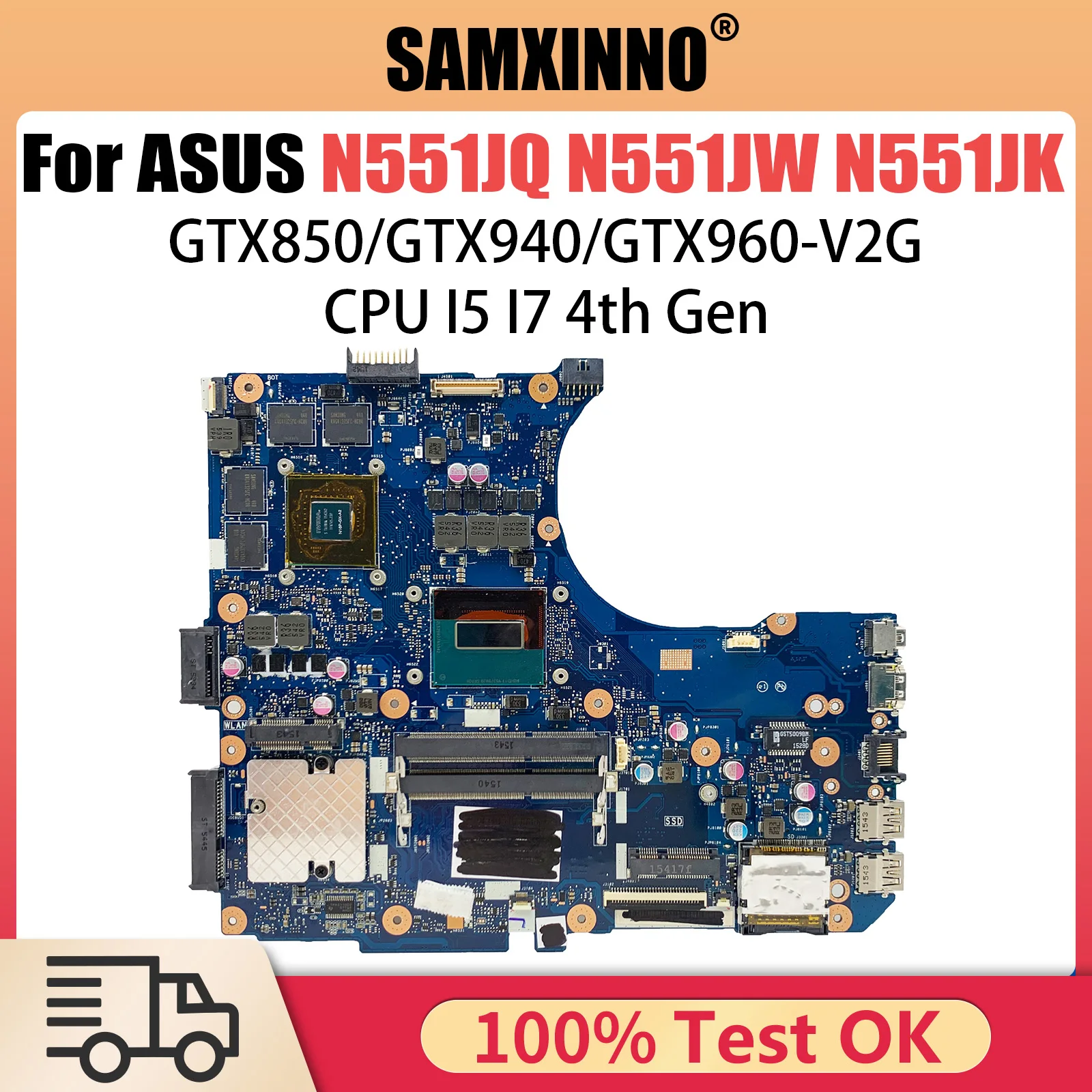 N551J Motherboard I5 I7 CPU GT840 GTX850 GTX940 GTX960 For ASUS N551JQ N551JW N551JB N551JK Laptop Motherboard