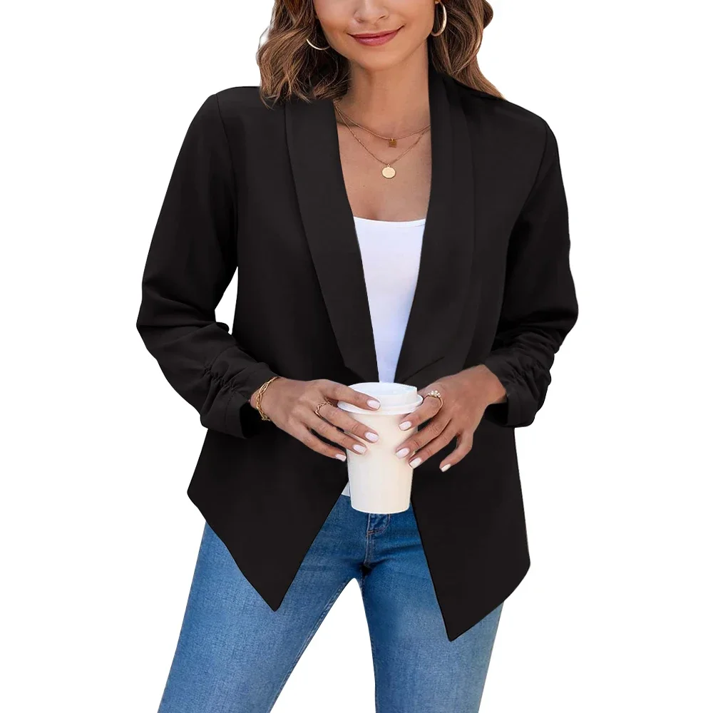 Summer Black Blazers Women 2024 Female Office Lady Nine Quarter Blazer Open Stitch Womens Slim Coats Femme Ladies Notched Tops