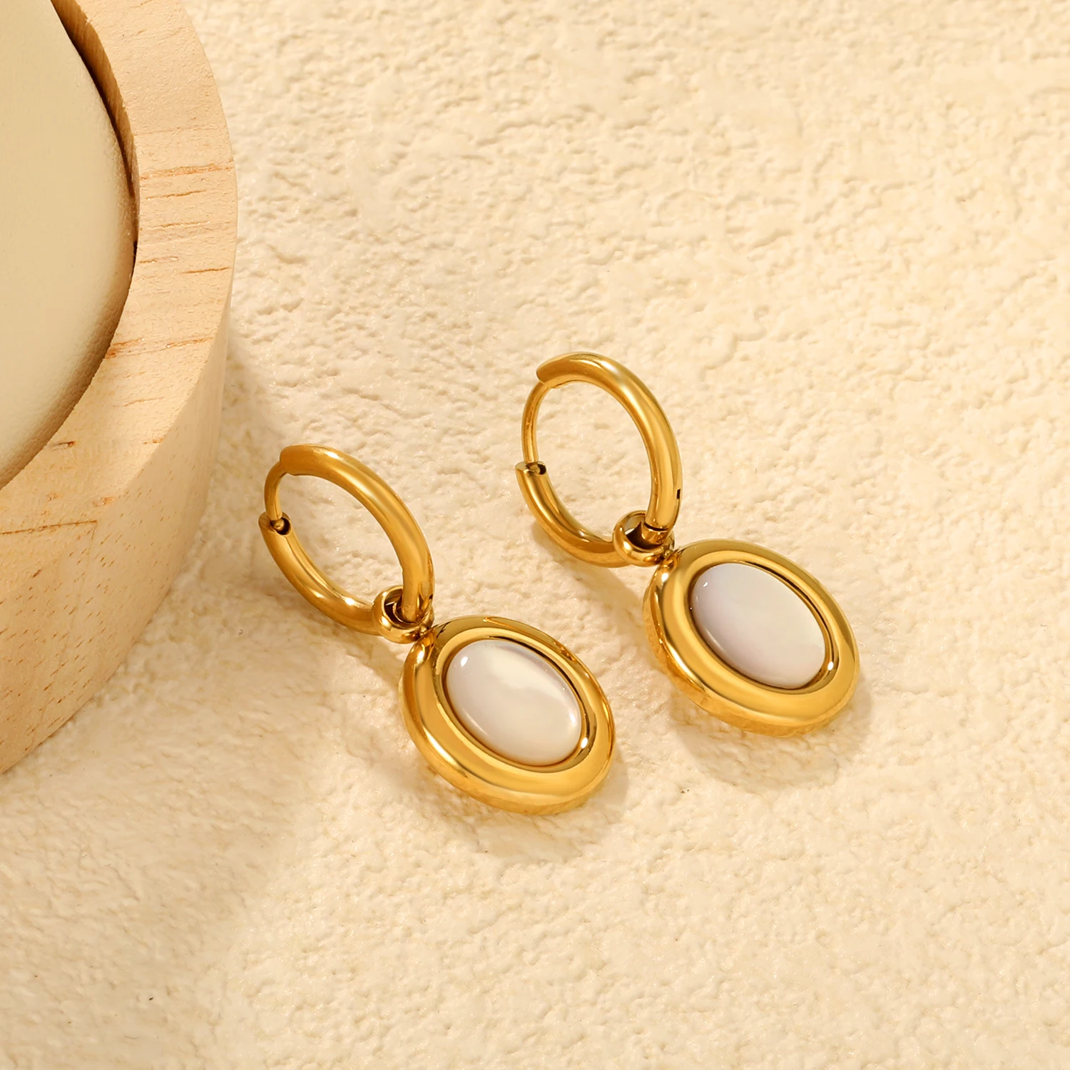Minimalistische Mode Ovale Muschel-Schmuck-Ohrringe Edelstahl Vergoldet Elegante Vintage Damen/Mädchen Tägliche Accessoires