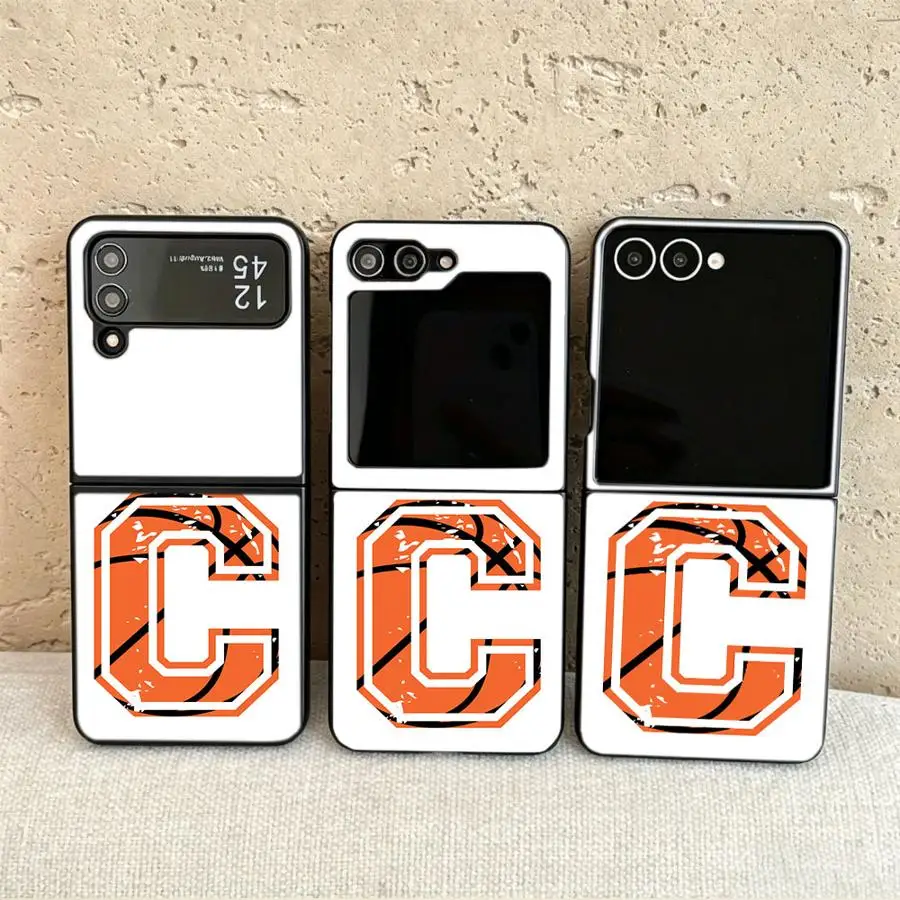 Back Phone Cover Funda Case for Samsung Galaxy Z Flip 7 6 5 4 3 Flip7 FE Flip4 Flip5 Flip6 Flip3 Basketball Letter C