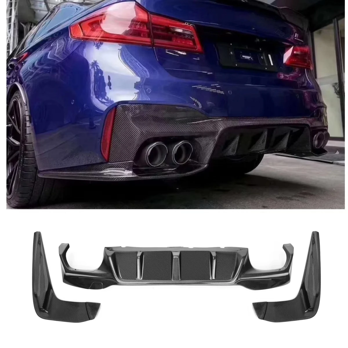3D Style Carbon Fiber Rear Diffuser for  F90 M5 2018-2022  With Splitter Rear Bumper Diffuser