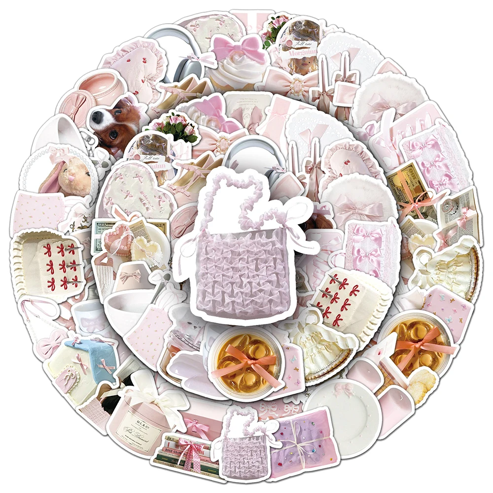 10/30/50pcs Ins Style Pink Bow Ballet Art Stickers Cute Aesthetic Decals Luggage Guitar Diary Phone Kawaii Graffiti Sticker Gift