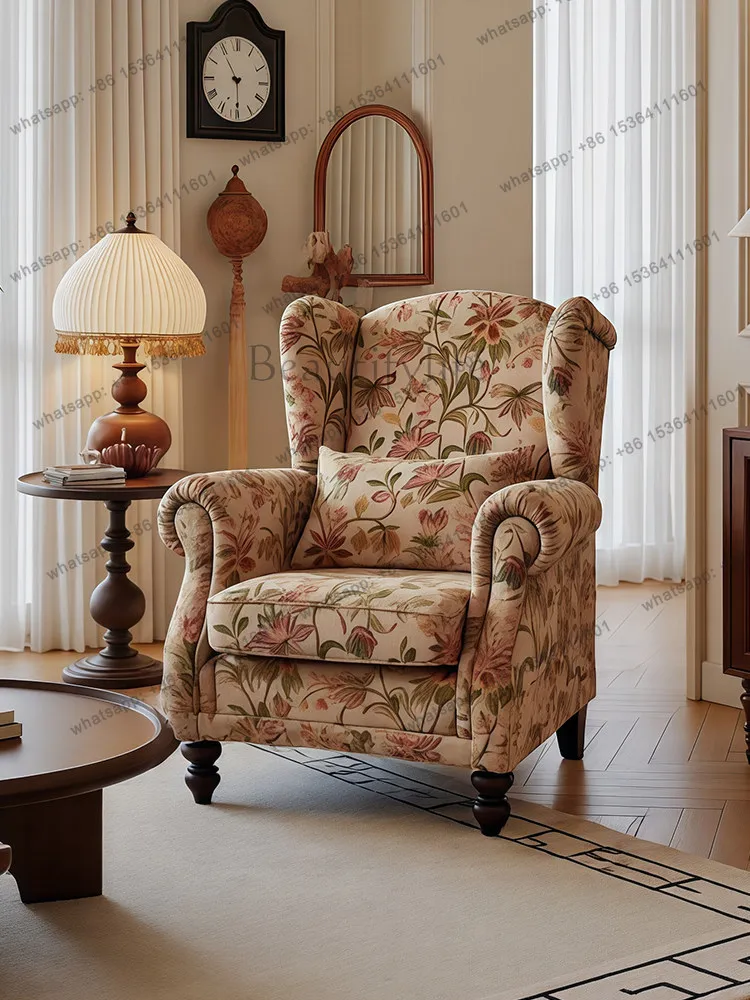 

American retro tulip fabric sofa chair bedroom living room printed single sofa