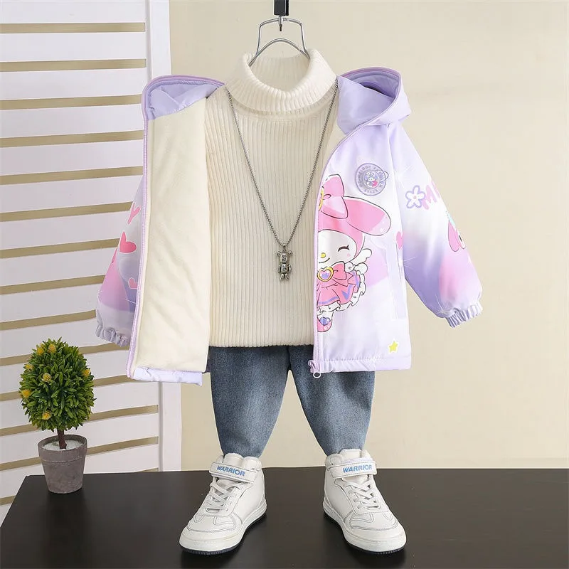 

Winter Kawaii My Melody Sanrio Children Cute Cartoon Plush Warm Jacket Student Windproof Sportswear Coat Birthday Gift for Kids