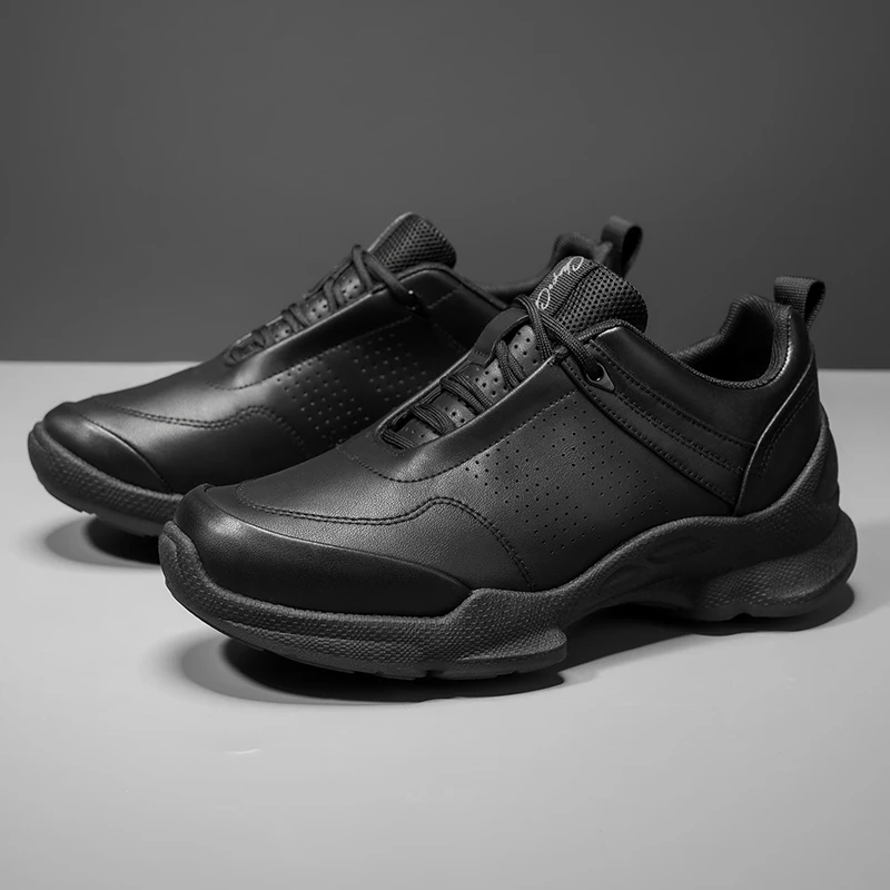 أحذية الجري السوداء المصنوعة من الجلد المقاوم للماء أحذية رياضية للرجال مقاومة للاهتراء أحذية رياضية للمشي أحذية رجالية مريحة