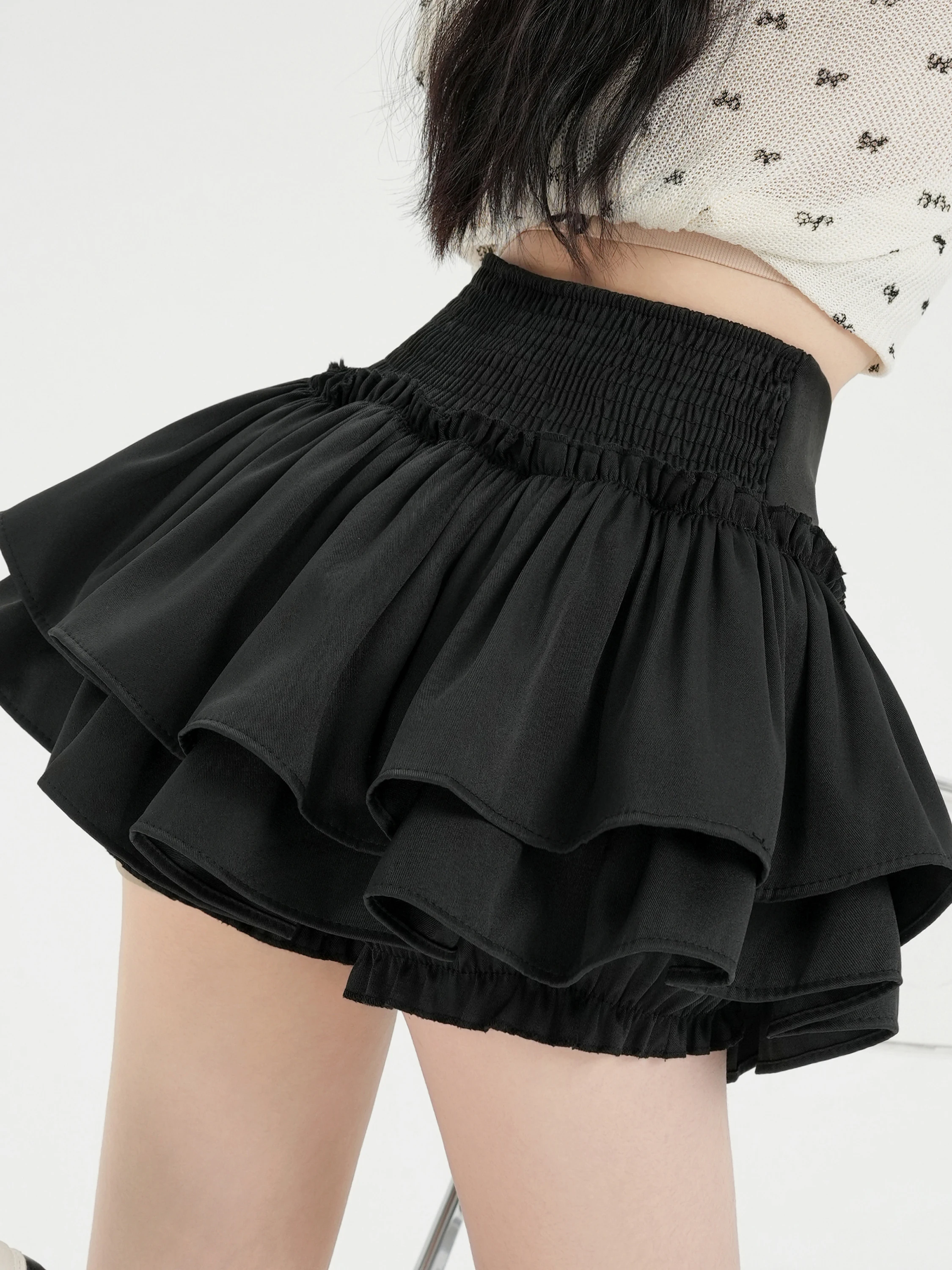 

Black Cake Style Half Skirt Women's Spring Summer Small Size Pleated Puffy Skirt Anti-Light Sexy A-Line Skirt