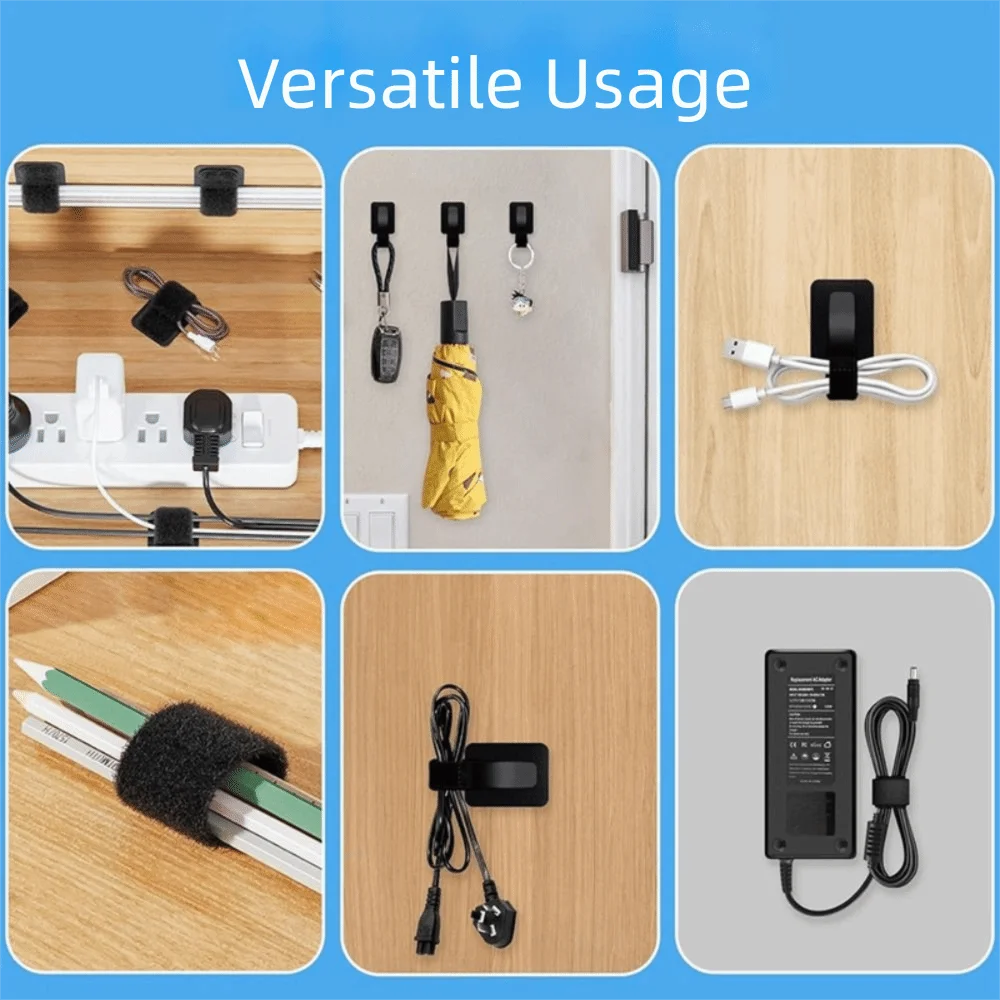 41Pcs Under Desk Cable Management Band Set Adjustable Hook and Loop Tape Cord Organizer Nylon Ties Tangle-Free