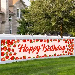 Strawberry Birthday Banner, Sunmmer Strawberry Theme Banner For 1st Birthday Party Decor Outdoor Fence Decor