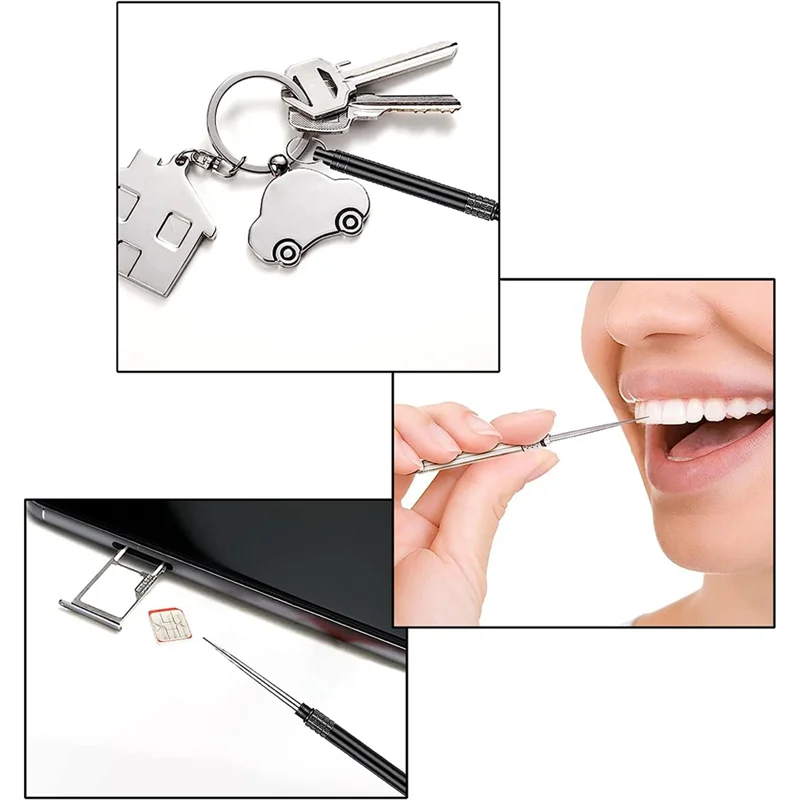 Palillos de dientes de titanio de Metal, palillos de bolsillo reutilizables portátiles con soporte de palillo de dientes de acero inoxidable, 6 piezas