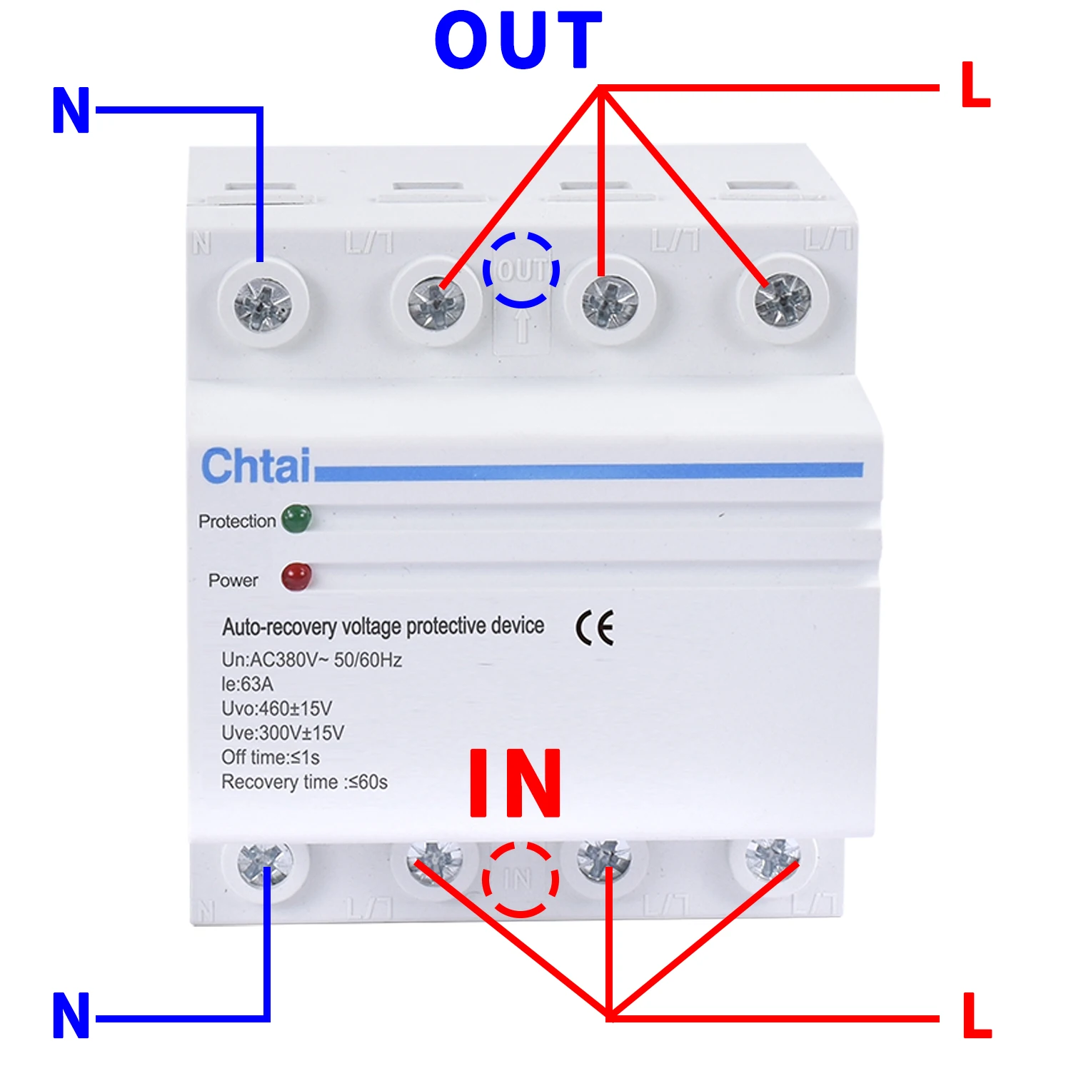 1P+N 3P+N 40A 63A 100A 125A 230/380V 2P 4PDin rail automatic recovery protector over voltage and under voltage protective device