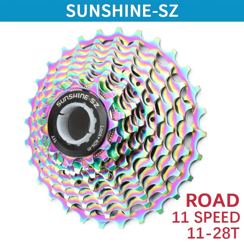 SUNSHINE Road Bike 11 Speed Cassette 28/32/34/36T Bicycle Freewheel Silver Rainbow Flywheel for SHIMANO SRAM Cycling Parts