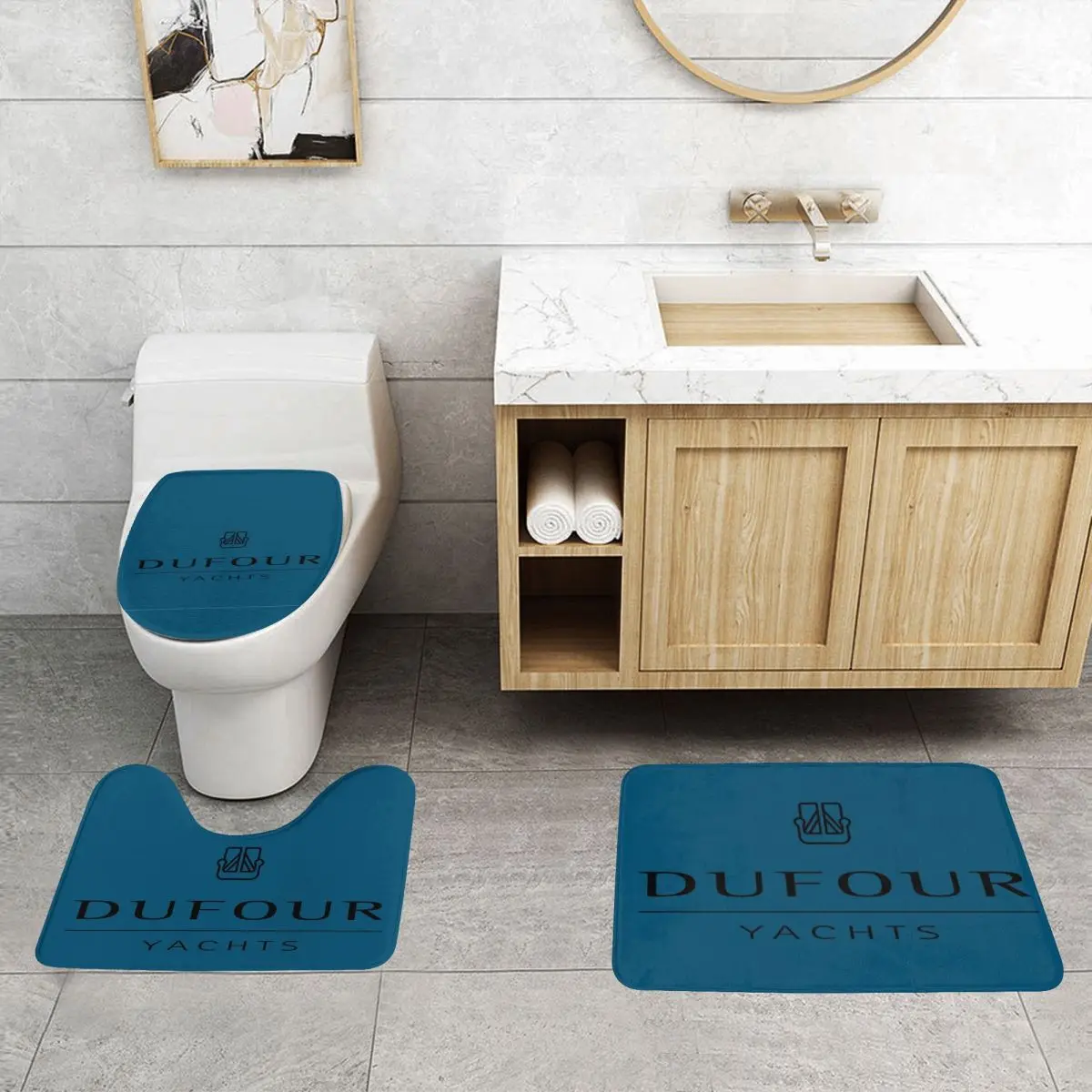 

Dufour Yacht 3 Pcs Bath Mat Bathroom Set Toilet Lid Cover Home Decor Non-Slip Carpet Floor Rug