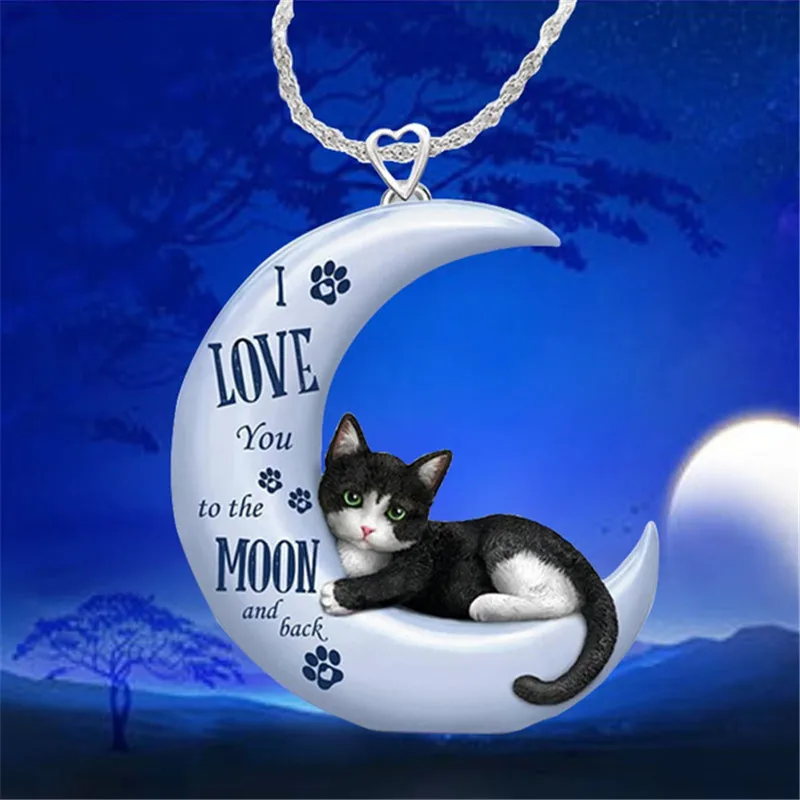 1 collar con colgante acrílico de gato y luna de dibujos animados, adecuado para regalos navideños, fiestas y todas las estaciones