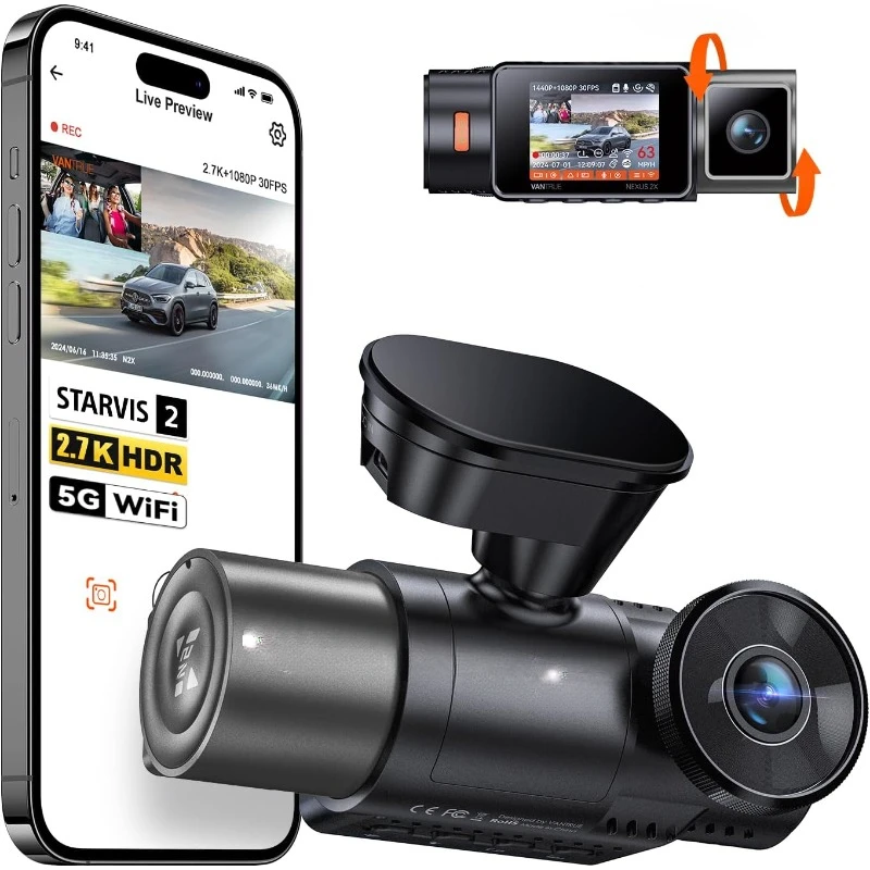 5G WiFi Dual Dash Camera for Car with Starvis 2 HDR IR Night Vision, GPS, 24/7 Buffered Parking Mode,