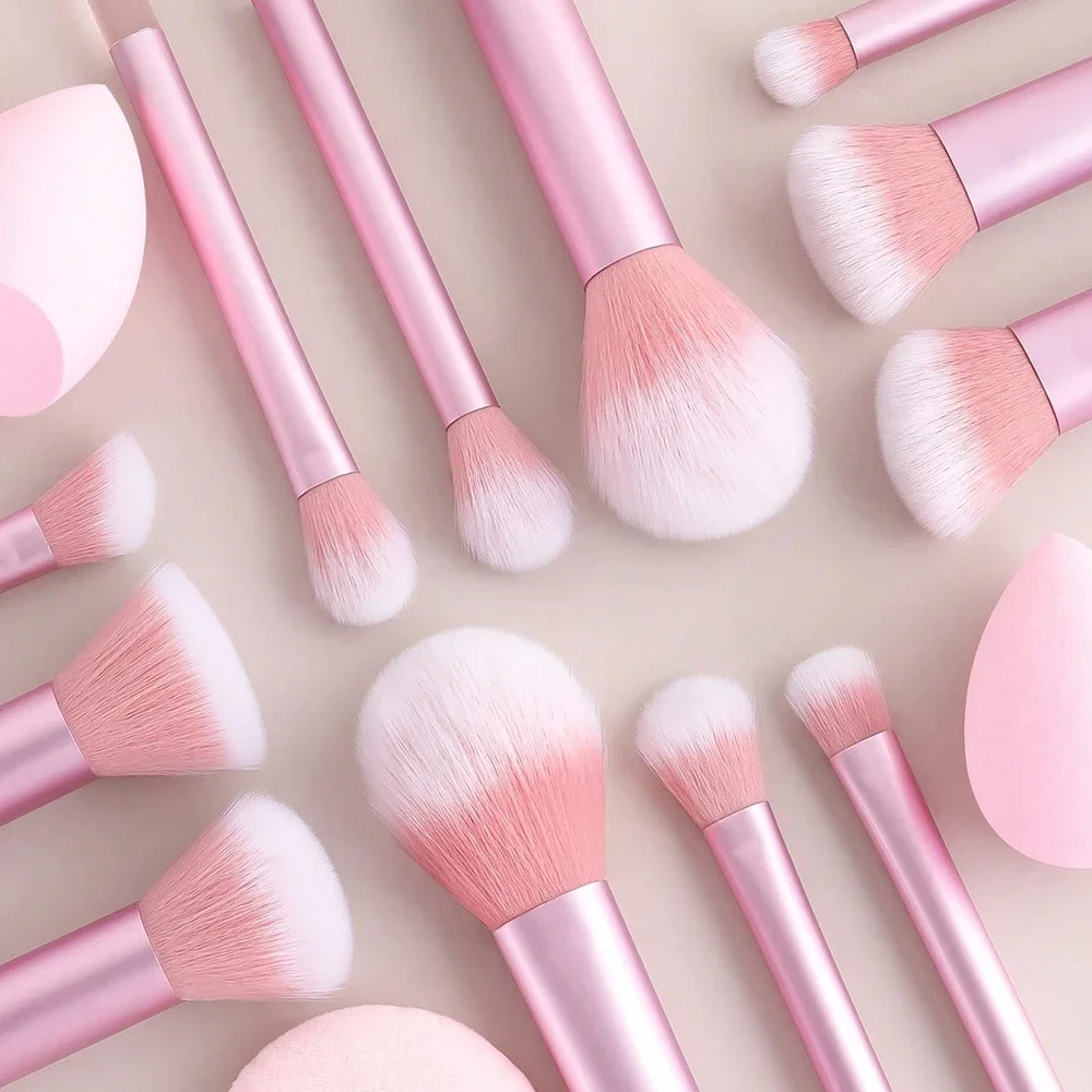 15Pcs All‑in‑One Makeup Tool Kit Aluminum Tube Makeup Brushes Large Beauty Sponges Powder Puff Full Face Daily Cosmetic Tools