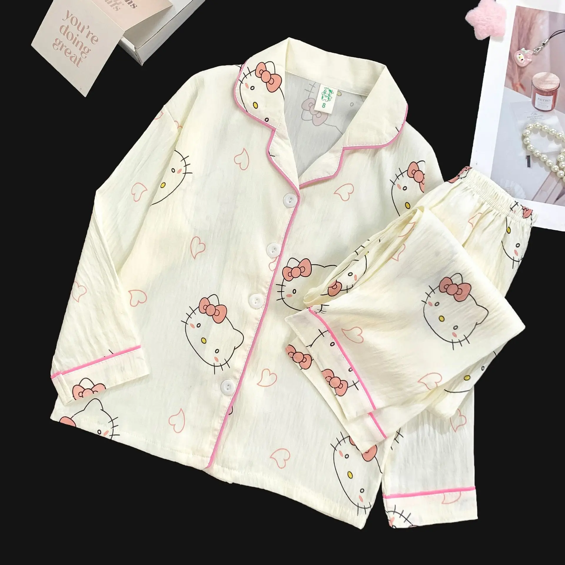 

Новые детские пижамные комплекты Hello Kitty, дышащая легкая одежда для сна с короткими рукавами, уютная модная повседневная одежда с мультяшным принтом