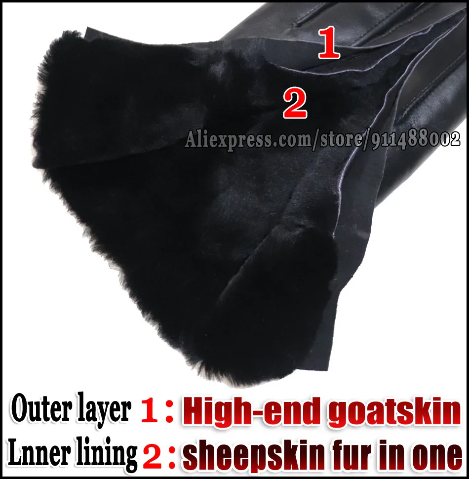 Deerskin Goatskin Gloves Men\'s and Women\'s Thick Wool Real Fur Touch Screen Natural Leather Winter Windproof Warm Fur Gloves